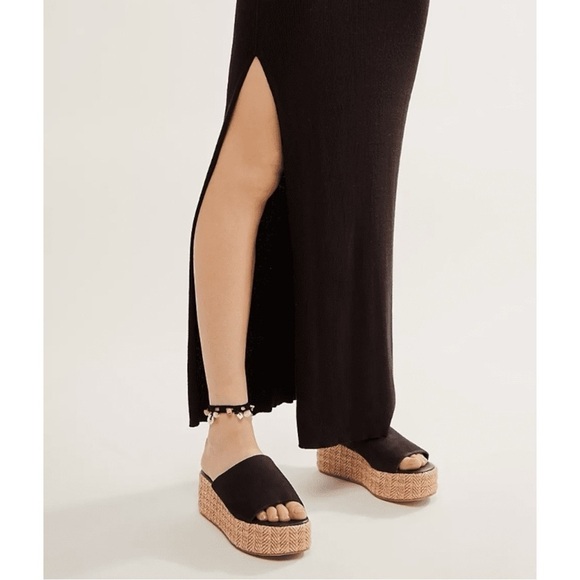 Free People Bohemian Harbor Raffia Flatform Sandals Black 11 Platform Chunky - Picture 14 of 16